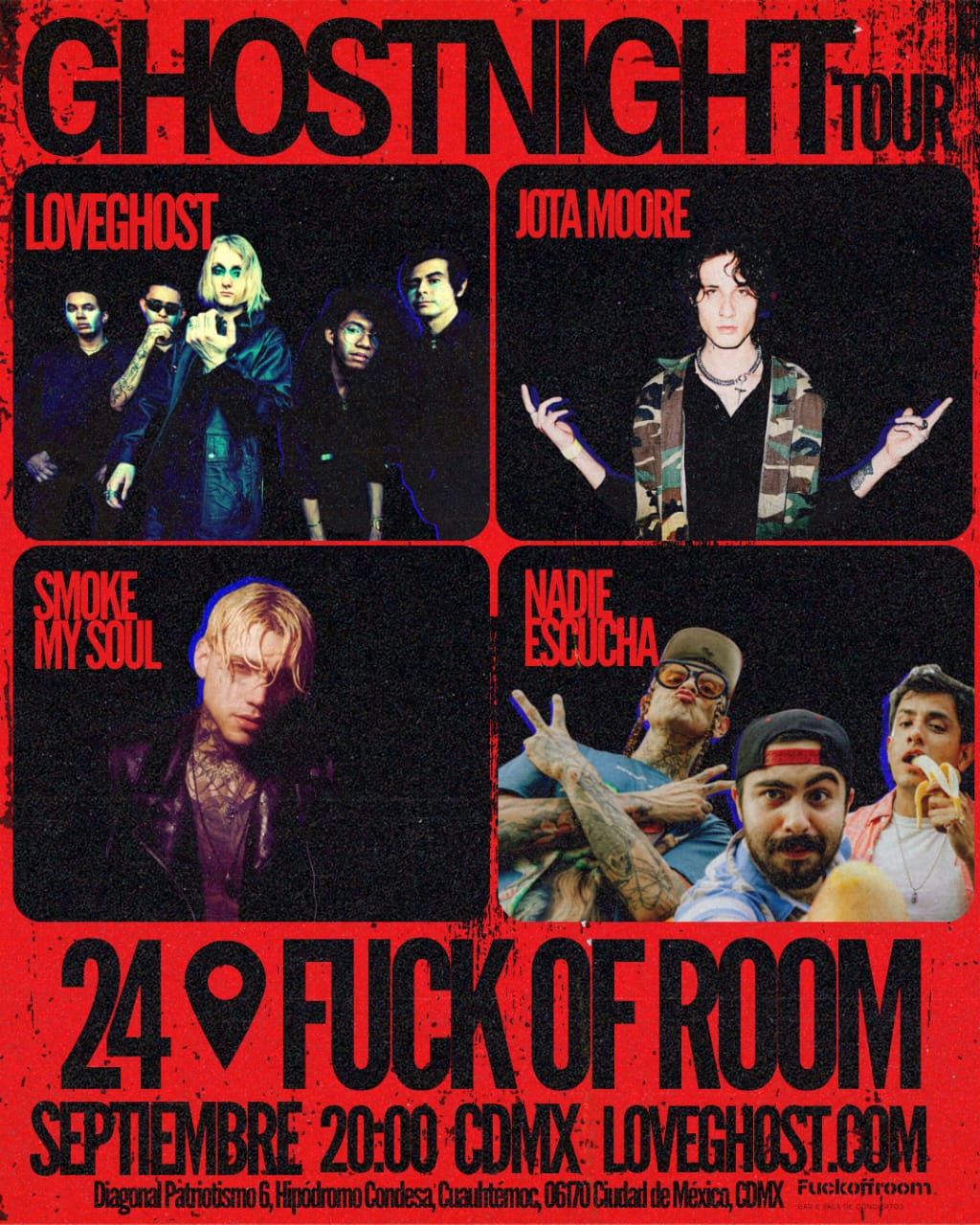 Flyer de Ghostnight Tour con Loveghost, Jota Moore, Smoke My Soul y Nadie Escucha